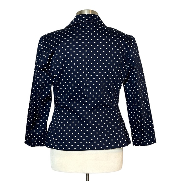 SANDRO STUDIO CAREER NAVY POLKA DOT LIGHTWEIGHT STRETCH CROPPED BLAZER - Picture 7 of 12